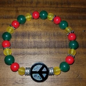 PEACE RASTAFARI REGGAE STONE BEADS STRETCH BRACELE